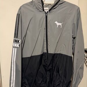PINK Victoria's Secret Gray and Black Colorblock Waterproof Windbreaker Jacket